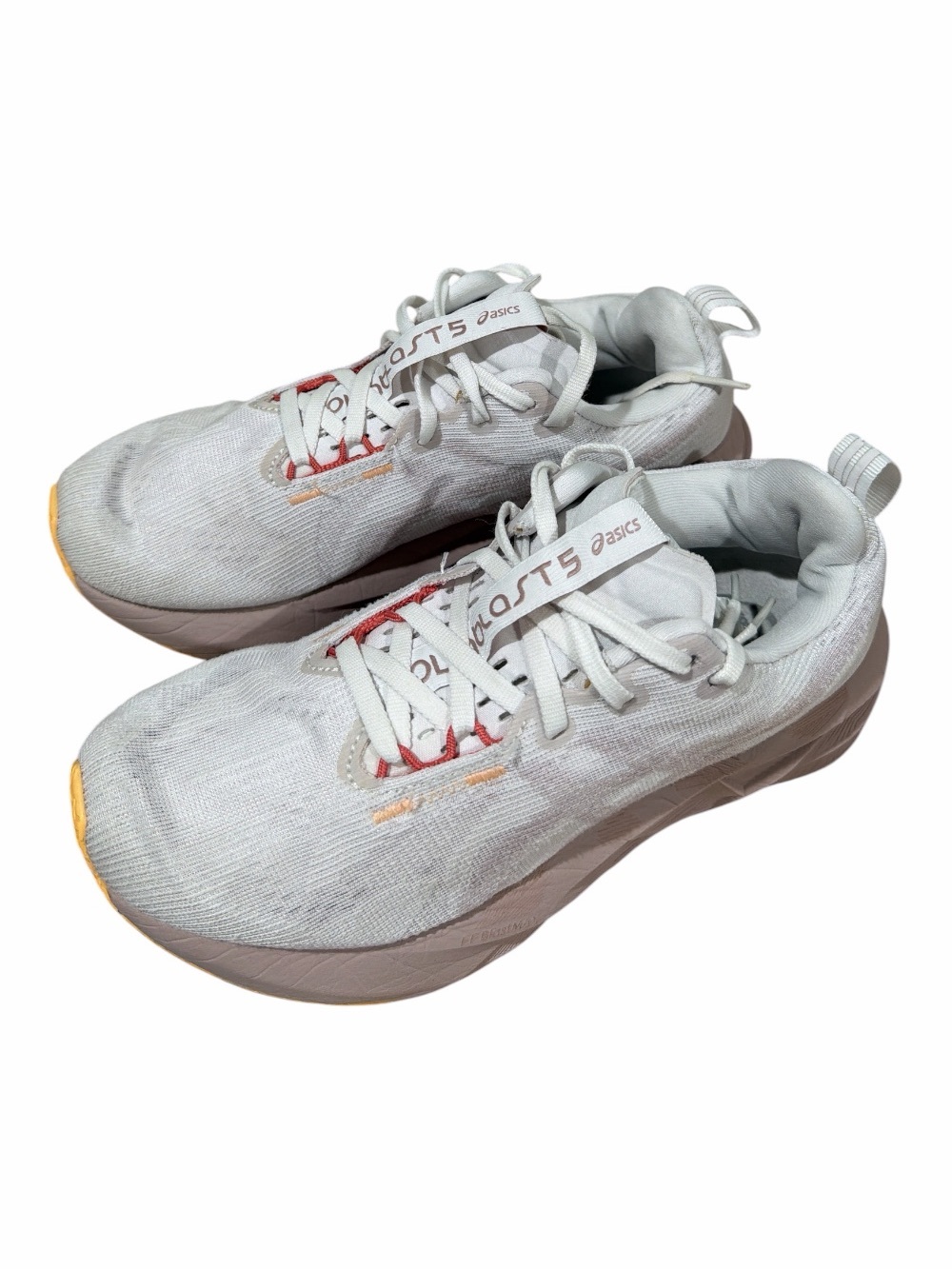 ASICS Women’s White Shoes with Beige Midsole and Yellow Accents Size 7